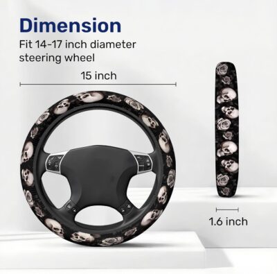 GENANY Skull Blossom Spring Steering Wheel Cover, Non-Slip Neoprene Car Steering Wheel Cover, Breathable Steering Wheel Covers, Sweat-Absorbing Accessories, Spring Auto Gifts - Image 2