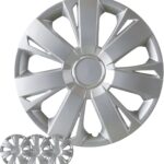 Hubcaps 4-Pack Kit, 14 inch Hub Caps Set of 4 Wheel Covers with Universal Snap-On Retention Rings, 1-Tone ABS Plastic Silver Car Rims for All Models (SG-5077-B-14)