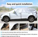 Half Car Cover with Cotton All Weather Car Body Covers Outdoor Indoor for All Season Waterproof Dustproof UV Resistant Snowproof Universal (Fit MPV/SUV Length 184'' to 195''), Silver - Image 2