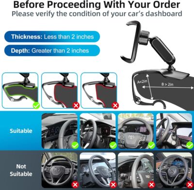 Universal 360 Dashboard Cell Phone Holder, Upgrade Clip Car Phone Holder Mount for Dashboard 360 Degree Rotation Dash Board Phone Mount Fit for iPhone,Samsung,Google,Nokia, 4 to 7" Smartphones - Image 2