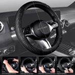 CAR PASS Leather Rubber Steering Wheel Covers Set,Heavy Duty Steering Wheel Covers&Mobile Phone Holder, Tire Tread Pattern Design,Non-Slip Wear-Resistant,Suitable for Steering Wheel 14 1/2”-15”Black - Image 6