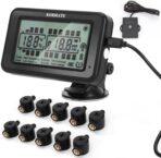 TPMS,tire Pressure Monitoring Systems tpms,7 Alert Modes,Wireless Solar Power,for RV,Truck,semi Truck,Motorhome,Coach,5th Wheel,Trailer (Flow Thru Sensor, 10 Sensors)