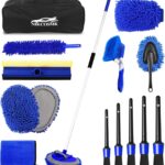 62'' Car Wash Brush Kit Mitt Mop Sponge with Long Handle, 1 Chenille Scratch-Free Replacement Head, Windshield Window Squeegee,Car Duster,Car Detailing Brushes,Tower,Car Cleaning Kit for Cars RV Truck