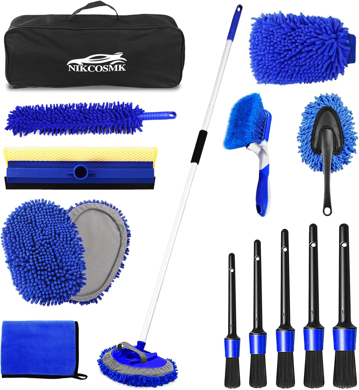 71sdh1eWJmL._AC_SL1500_.jpg 62'' Car Wash Brush Kit Mitt Mop Sponge with Long Handle, 1 Chenille Scratch-Free Replacement Head, Windshield Window Squeegee,Car Duster,Car Detailing Brushes,Tower,Car Cleaning Kit for Cars RV Truck - Image 1