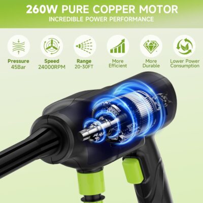 Cordless Pressure Washer 260W,Portable Electric Power Washer with 6-in-1 Nozzle,700PSI High-Pressure Handheld Washer for Car Floor Yard Patio Garden Fence,10×1200mAh Battery,17FT Hose (L) - Image 5