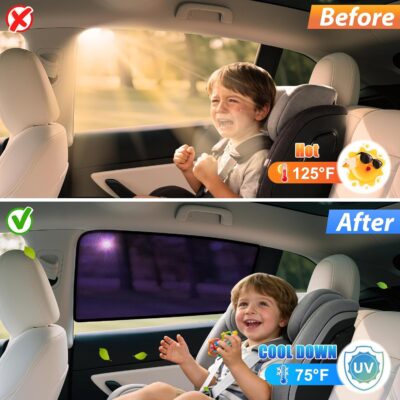 ZATOOTO Tesla Model Y Rear Car Window Shades | Bluish-Purple Static Cling Car Sun Shade | Enhanced Sun Filtering & Heat Reduction | Specific for Frameless Doors | Car Window Shade for Baby & Passenger - Image 5