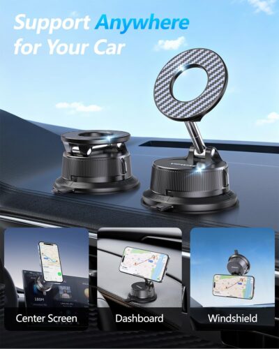 Magnetic Phone Holders for Your Car [89+LBS Suction & 3200gf Magnetic] Magsafe Car Phone Mount, Vacuum Suction Cup Car Mount for iPhone 17 Pro Max Mens Gifts for Birthday Anniversary Father Day - Image 3