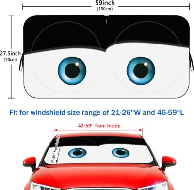 Car Windshield Sun Shade, Funny Eyes Sun Visor for Car Windshield, Wear-Resistant Black Tape, Foldable 59‘’x27.5‘’/63''x31.5'' - Image 2