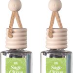 C&E Craft Co Hanging Car Air Freshener Diffuser 2 Pack, Long Lasting Fragrance Oil Car Freshener, Glass Bottle Auto Air Freshener, Made in USA (Sage Citrus)