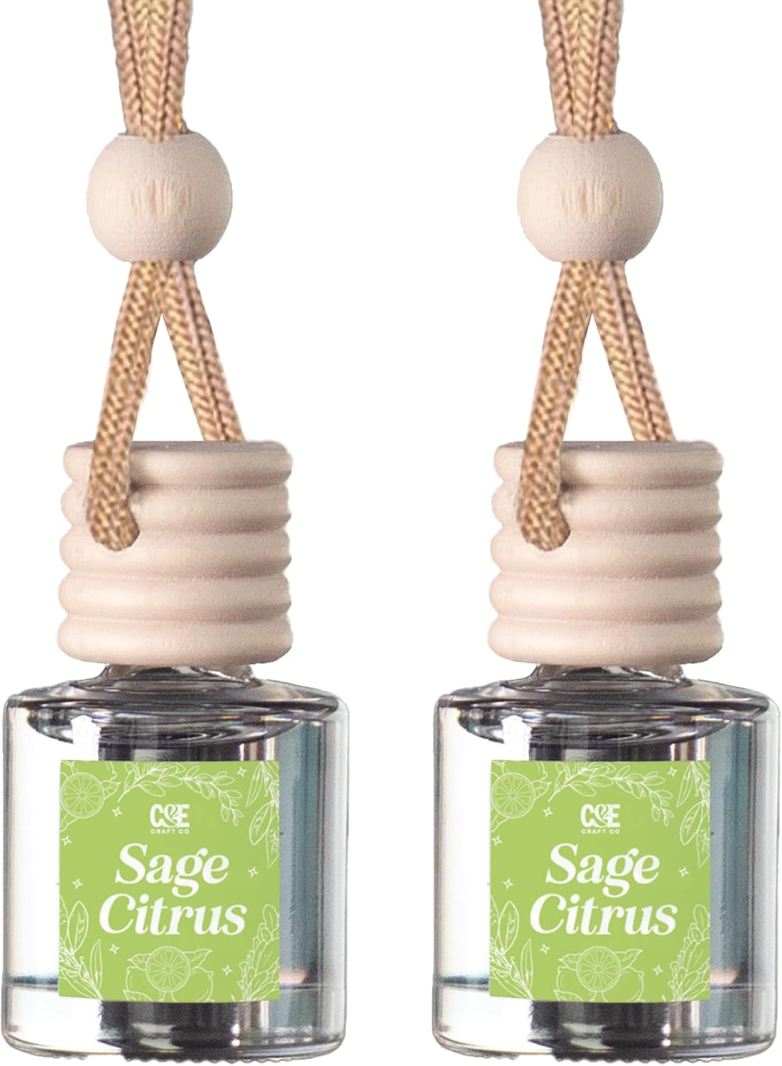 71smYqT1qbL._AC_SL1500_.jpg C&E Craft Co Hanging Car Air Freshener Diffuser 2 Pack, Long Lasting Fragrance Oil Car Freshener, Glass Bottle Auto Air Freshener, Made in USA (Sage Citrus) - Image 1
