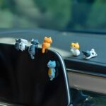 6 Pcs Cute Cat Car Accessories Funny Resin Cat Figurines Dashboard Decorations & Rear View Mirror Cute Pussy Figure Decorative Car Ornament Interior Decors for Car Home Garden Decor