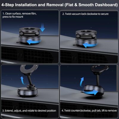 Vacuum Magnetic Car Phone Holder for Magsafe, Hands-Free 360° Adjustable Suction Cup Phone Mount for Car/Gym/Mirror/Smooth Surface, Compatible with iPhone & Android (Black) - Image 5