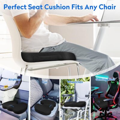 Seat Cushion - Memory Foam Office Chair Cushion for Sciatica, Tailbone & Back Pain Relief - Orthopedic Coccyx Pillow for Car, Airplane, Pregnancy & Long Sitting at Work, Black - Image 5