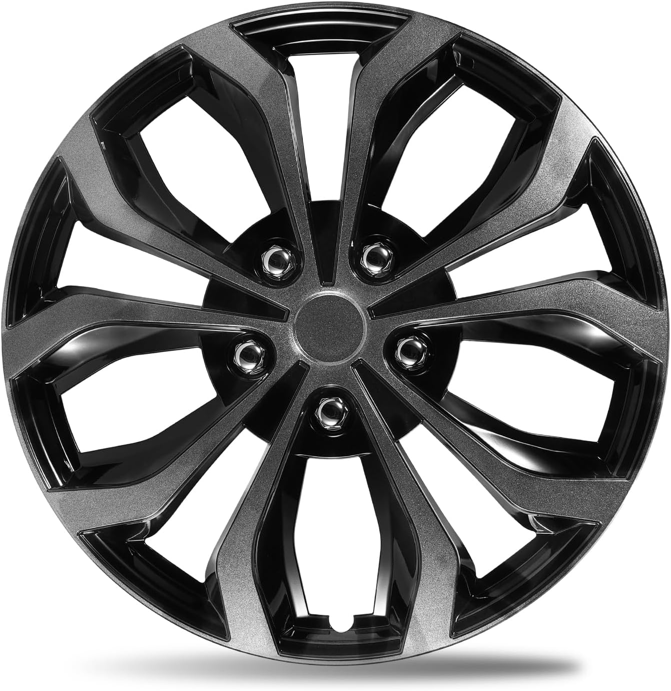 71ss5wdC79L._AC_SL1500_.jpg Dual-Tone Black & Gunmetal Gray 15 inch Universal Wheel Covers Hubcaps for Rims - Set of 4 | Snap-on Design Fits Sedans, SUV, Truck, Van 2000-2026 | Steel Wheels Only | No Tools - Image 1