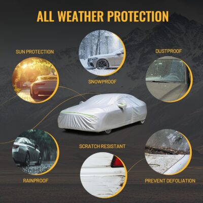 Favoto Sedan Car Cover Waterproof All Weather for Automobiles 6 Layers Heavy Duty Outdoor Rain Sun Snow Protection with Zipper Inner Cotton Universal Fit for Sedan (177-194 inch) - Image 8