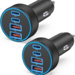 [2-Pack] Car Charger USB C, 4 in 1 90W Fast Charging 4-Port Dual 45W USBC & USB A Phone Car Charger Cargador Carro Lighter Adapter for iPhone 17 16 15 14 13 12 Pro Max, iPad, Galaxy, Tablet, Android