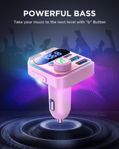 JOYROOM Bluetooth 6.0 Car Adapter FM Transmitter 81W Fast Charging Cigarette Lighter Hands-Free Calling Support USB Drive, Pink - Image 7