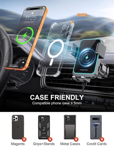 MOKPR Wireless Car Charger, Auto Clamping Car Charger Dash Windshield Air Vent Phone Holder Compatible with iPhone 17 16 15 14/13/13 Pro/12 pro/12/11/X/8, Samsung S24/S23/S22 - Image 7