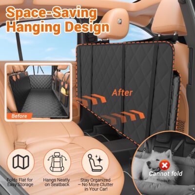 Dog Seat Cover for Back Seat, Hard Bottom Back Seat Extender Holds 500 lbs, Waterproof & Nonslip Car Hammock for Large Pets, Comfortable Travel Seat Protector for SUV and Sedan - Image 3