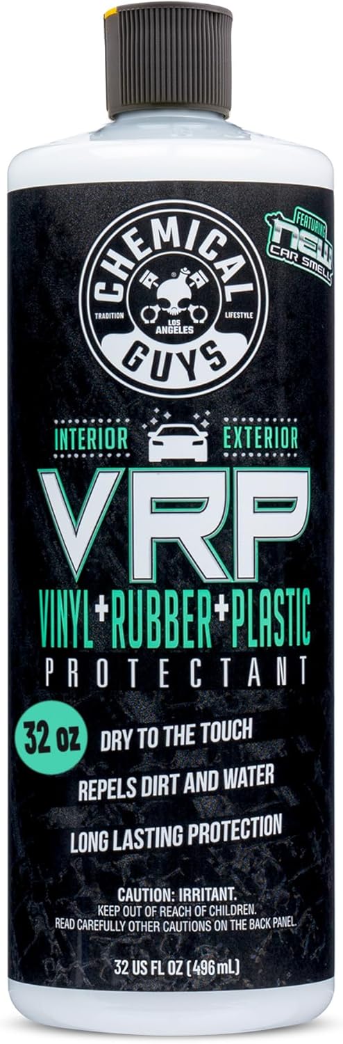 71t0Qxe9ixL._AC_SL1500_.jpg Chemical Guys VRP, New Car Scent - Vinyl, Rubber and Plastic Protectant, Super Shine Dressing for Tires, Trim and More, Safe for Cars, Trucks, SUVs, & More (32 Fl oz) - TVD12132 - Image 1