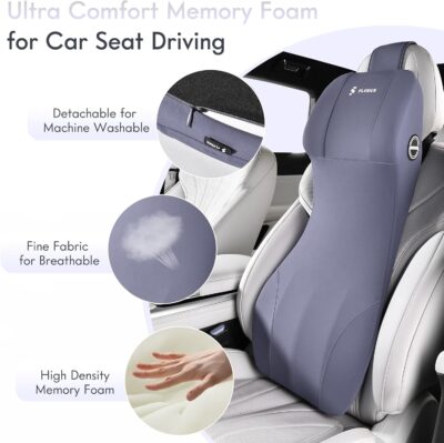 FLORICH Integrated Car Seat Lumbar Support Pillow & Car Neck Pillow Memory Foam Back Cushion for Driving Car Seat Back Support Pillow for Car Seats Driver Back Neck Sciatica Pain Relief Cushion, Blue - Image 3