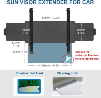 Veharvim Sun Visor Extender for Car (Polarized, UV400, PC Lens, 2 Side Sunshade), Car Visor Extender Sun Blocker, Visor Extender Attachment, Anti-Glare Sun Visor Accessory for Safe Driving (2 Pack) - Image 7