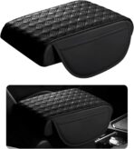 Car Armrest Cushion, 12.2"×8.3" Leather Auto Memory Foam Center Console Pad with Storage Pocket, Waterproof & Anti-Scratch Elbow Pillow Armrest Seat Box Protector, Universal Fit (Black)