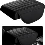 Car Armrest Cushion, 12.2"×8.3" Leather Auto Memory Foam Center Console Pad with Storage Pocket, Waterproof & Anti-Scratch Elbow Pillow Armrest Seat Box Protector, Universal Fit (Black)