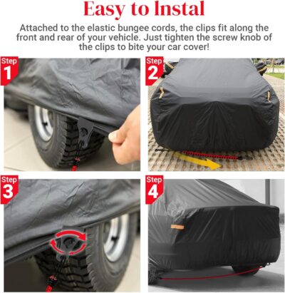 Hlogree 2PCS Car Cover Gust Straps Wind Protector,Bungee Cords Hook Clips Kit Hold Tarp Tie Down from Blowing Off in High Winds-Universal Fit for Most Cars,Sedans,SUVs,Trucks,Vans and More-Red - Image 5