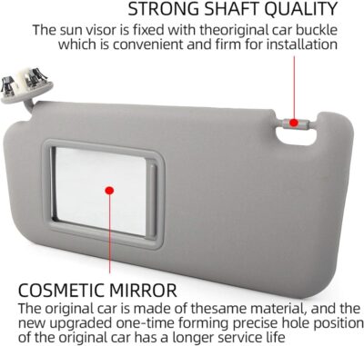 Dasbecan Front Left Driver Side Sun Visor with Vanity Light Compatible with Toyota RAV4 2006-2013 Replaces# 74320-42501-B2 74320-42500-B0 (Gray) - Image 4