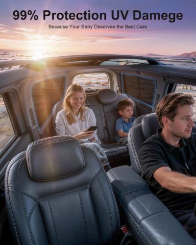 Car Window Shades(2 Pack)-Side Window Sun Shades, UV Protection Breathable Spandex Baby Window Covers, Universal Fit Most of Cars, Protect Privacy for Family (27.2"x39.8") Black - Image 5