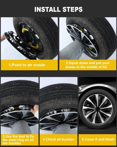 ABX Hubcap Wheel Covers Hub Caps 16 Inch Set of 4 Black & Silver Universal Wheel Rim Cover R16 Stylish Car Decor Wheel Covers for Toyota Camry Nissan Mazda (Black-A1, 16 inch) - Image 6