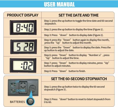 Small Electronic Dashboard Car Time Clock Self-Adhesive Mini Car Electronic Clock, Simple Car Accessories LCD Screen Home Digital Display Clock with Stand for Car, Office (Black) - Image 3