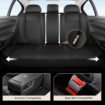 Coverado Seat Covers Full Set, 5 Seat Black Car Seat Covers, Leather Car Seat Protectors, Automotive Front and Back Seat Covers, Waterproof Car Seat Cushions Universal Fit for Most Sedan, SUV, Truck - Image 4