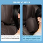 Car Headrest Pillow for Driving - Luxury Leather 100% Memory Foam, Ergonomic Neck Support - Universal Fit Head Rest Travel Pillow for Most Cars, Home & Office, Brown, 1 Pack - Image 6