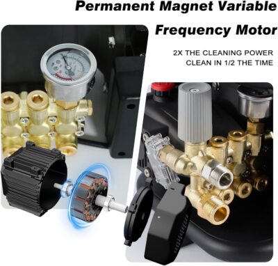 YOKING Pressure Washer, Max 150 bar, 12L/min, PM Inverter 3HP Motor,Horizontal Triplex Pump,60dB Quiet,with 7 Nozzles, Power Washer for Patios, Decks, & Sidewalks - Image 3