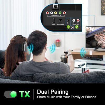 Premium Airplane Bluetooth 5.4 Transmitter Adapter, for 2 AirPods/Headphones,2 in 1 Transmitter Receiver with aptX Low Latency,Wireless Adapter for Flight,TV,Gym,Tablets Car Stereo - Image 6