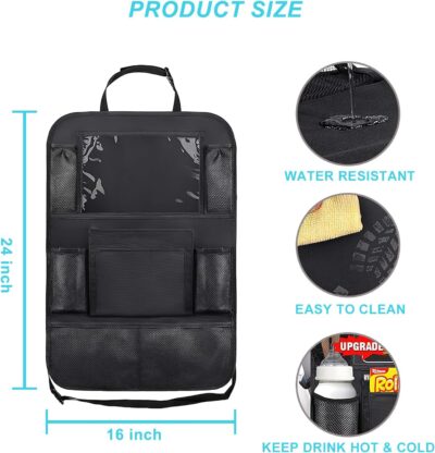 Matenf Car Organizer Back Seat with 9 Storage Pockets & 10″ Tablet Holder, 1Pack Seat Back Cover for Kids Toddlers, Kick Mats Protector, Keep Cars Vehicles Organized & Tidy, Travel Accessories - Image 5