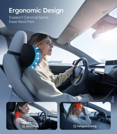Wigoo 2026 Car Neck Pillow [No More Pressure, Odorless] Soft Car Headrest Pillow with Adjustable Strap Removable Cover 100% Memory Foam, Fits All Vehicles (Black 2-Pack) - Image 2
