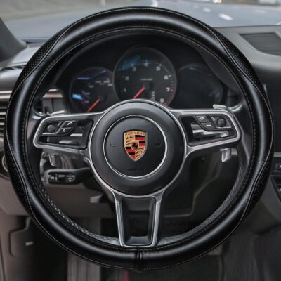 HAOKAY Top Grade Black Genuine Leather Steering Wheel Cover Men Women, Luxury Steering Wheel Cover for Cars, SUVS and Trucks，Universal 14.5-15 inch - Image 2