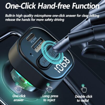 Bluetooth 5.3 FM Transmitter for Car, Bluetooth Car Adapter with Type-C PD(30W) Charger and QC3.0 USB Port, Wireless FM Radio Transmitter, Support MP3 Player, Handsfree Calling, LED Backlit,U Disk - Image 5