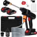 Cordless Pressure Washer, 6-in-1 Nozzle Portable Battery Powered Pressure Washer Handheld with 2 Battery Powered, 18bar Portable High Pressure Cordless Power Washer for Car/Floor/Patio Cleaning(black)