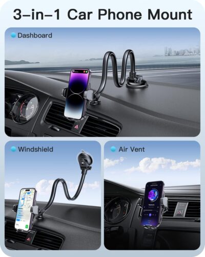 APPS2Car 13" Gooseneck Phone Holder for Car Windshield Window Dashboard Vent, Cell Phone Mount for Car Truck with Strong Suction Cup, Anti-Shake Stabilizer - Compatible with Most Smartphones - Image 7