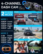 IIWEY N5 4 Channel Dash Cam 360° View, 1080P Front and Rear Inside, Left Right Dash Camera for Cars, 8 IR Lamps Night Vision, 5G WiFi & APP Control, G-Sensor, Parking Mode, with a Free 128GB SD Card - Image 3