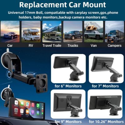 Carplay Screen Mount, Bendable Flexible Dashboard Suction Cup Bracket for 7Inch 9Inch 9.3 Inch 10.26 Inch Portable Car Play Windshield GPS Mount Phone Holder - Image 7