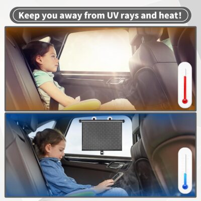 Sfee Car Window Shade for Side Windows, 2 Pack Sun Shade Retractable for Car Blocks Heat and UV Rays Glare Protection Roller Sunshade Visor for Baby, Kids, Pets, Passengers - Image 6