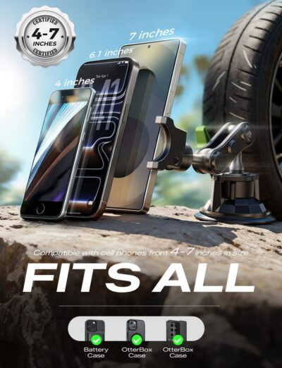 MAGIC JOHN Car Phone Holder, Ultra-Durable Mteal Phone Holders for Your Car, 360° Rotation Cell Phone Car Mount for Windshield, Suction Cup Car Phone Mount for iPhone Samsung All Smartphone - Image 5