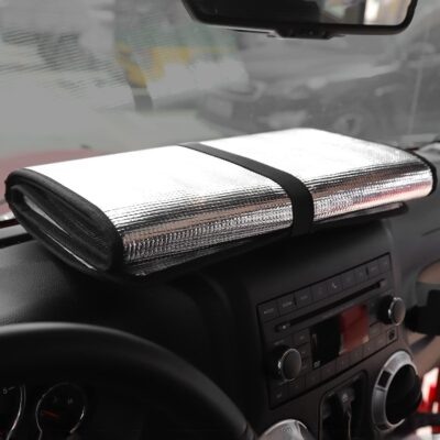 JWWY Windshield Sunshade Window Sun Shade Heat Shield Sun Visor UV Rays and Foldable Sun Shield Blocks for Jeep Wrangler Car Interior Accessories for 1996-2018 TJ JK JKU（51.96in*15.35in） - Image 7