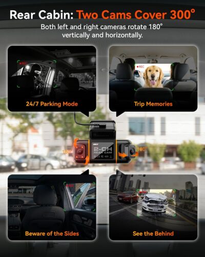 IIWEY N9 5 Channel Dash Cam 360° View, 5.8G WiFi-6 with App, Free 128GB Card, FHD Front & Rear Inside, Left, Right Dash Camera for Car, 12 IR Lights Night Vision, GPS, 24/7 Parking Mode, G-Sensor - Image 4