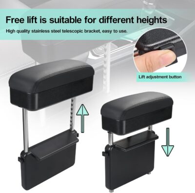 Car Armrest Storage Box Universal Armrest Extender Console Storage Case Center Armrest Adjustable Arm Relaxation Support Pad,Black - Image 7